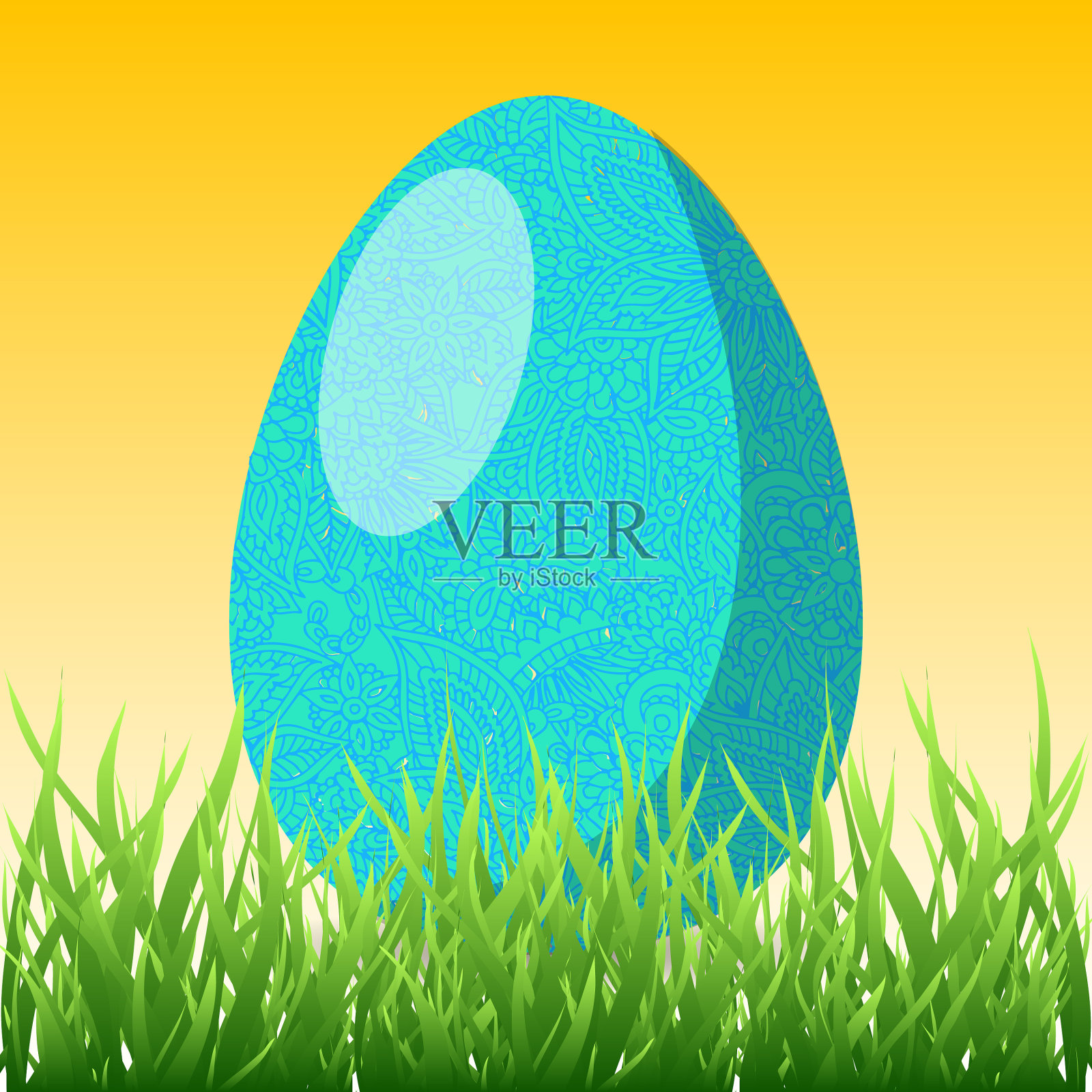 绿草里的复活节彩蛋贺卡插画图片素材
