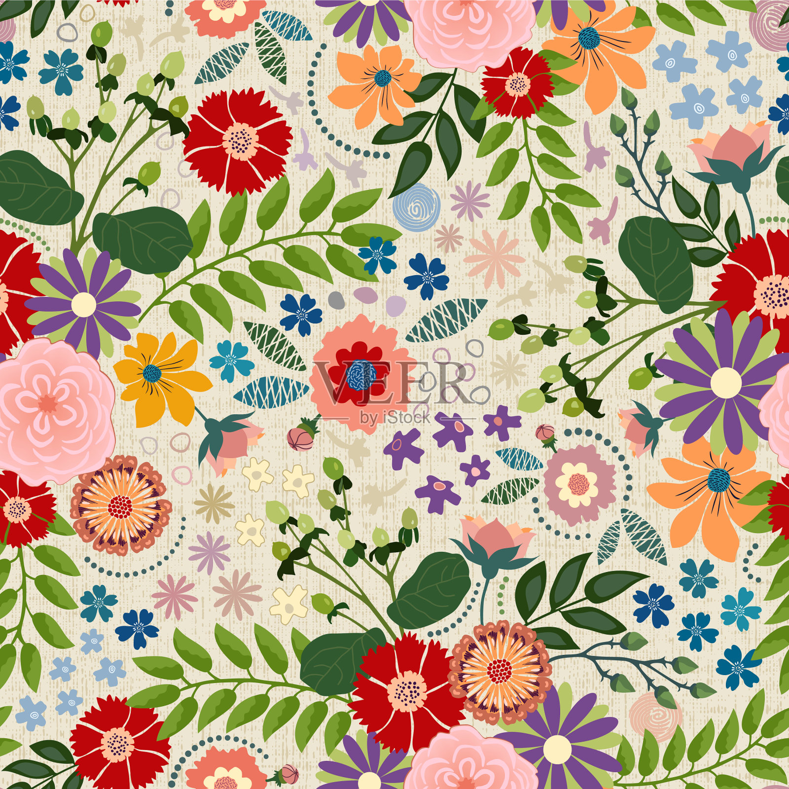 色彩明亮柔和的花朵插画图片素材