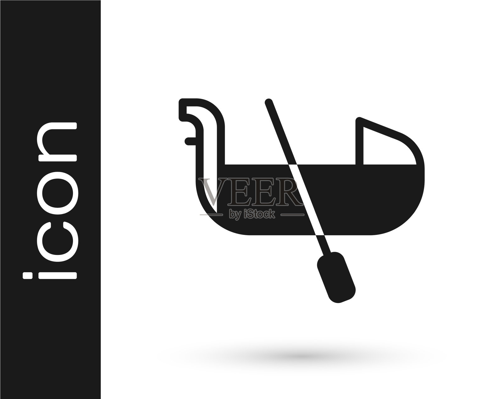 黑色的贡多拉船，意大利威尼斯标志孤立上图标素材