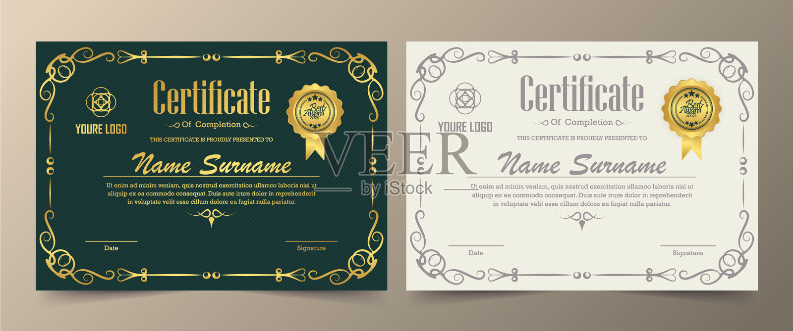 证书鉴赏模板与年份插画图片素材