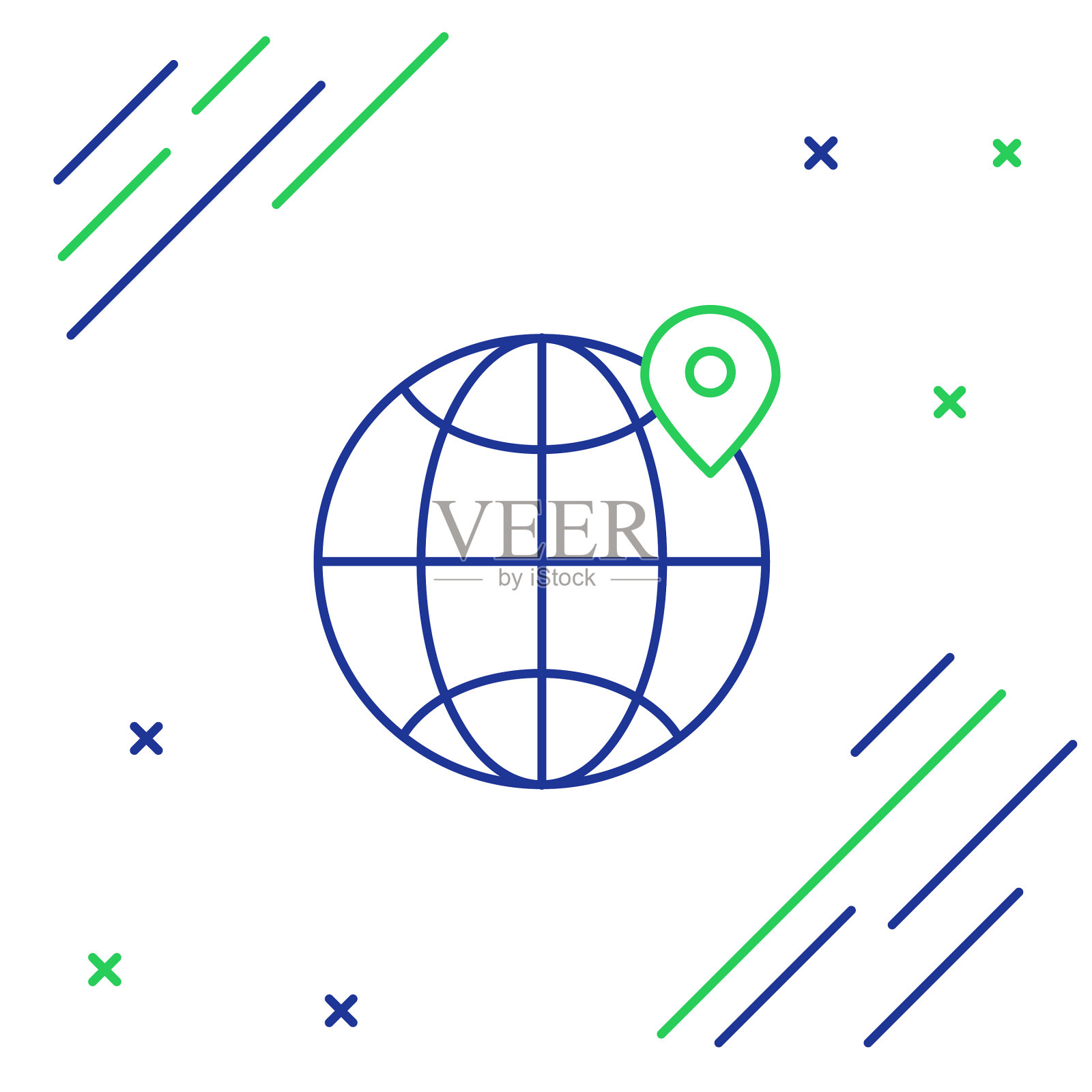 线位置上的地球仪图标隔离在白色插画图片素材