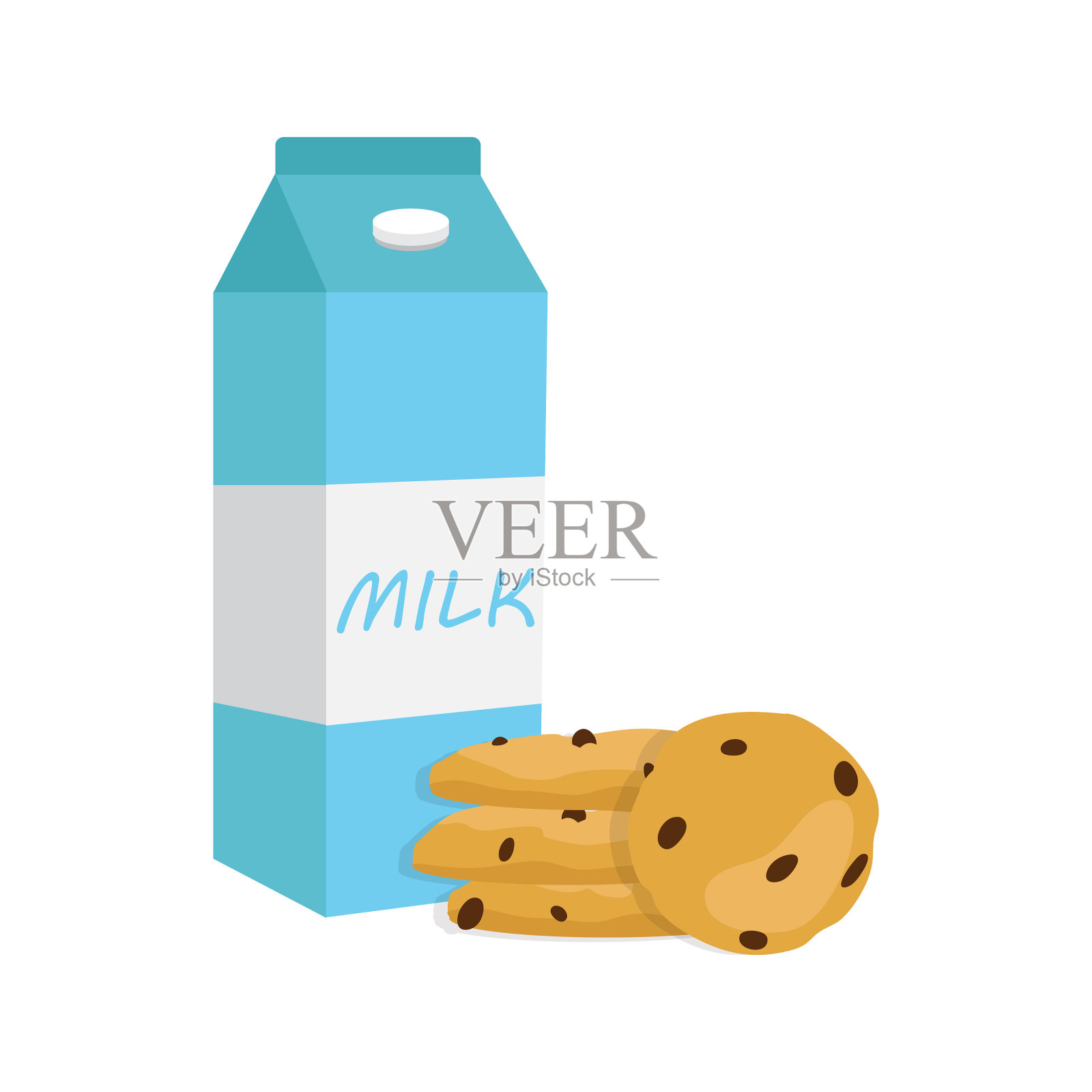 早餐概念玻璃牛奶和饼干设计元素图片