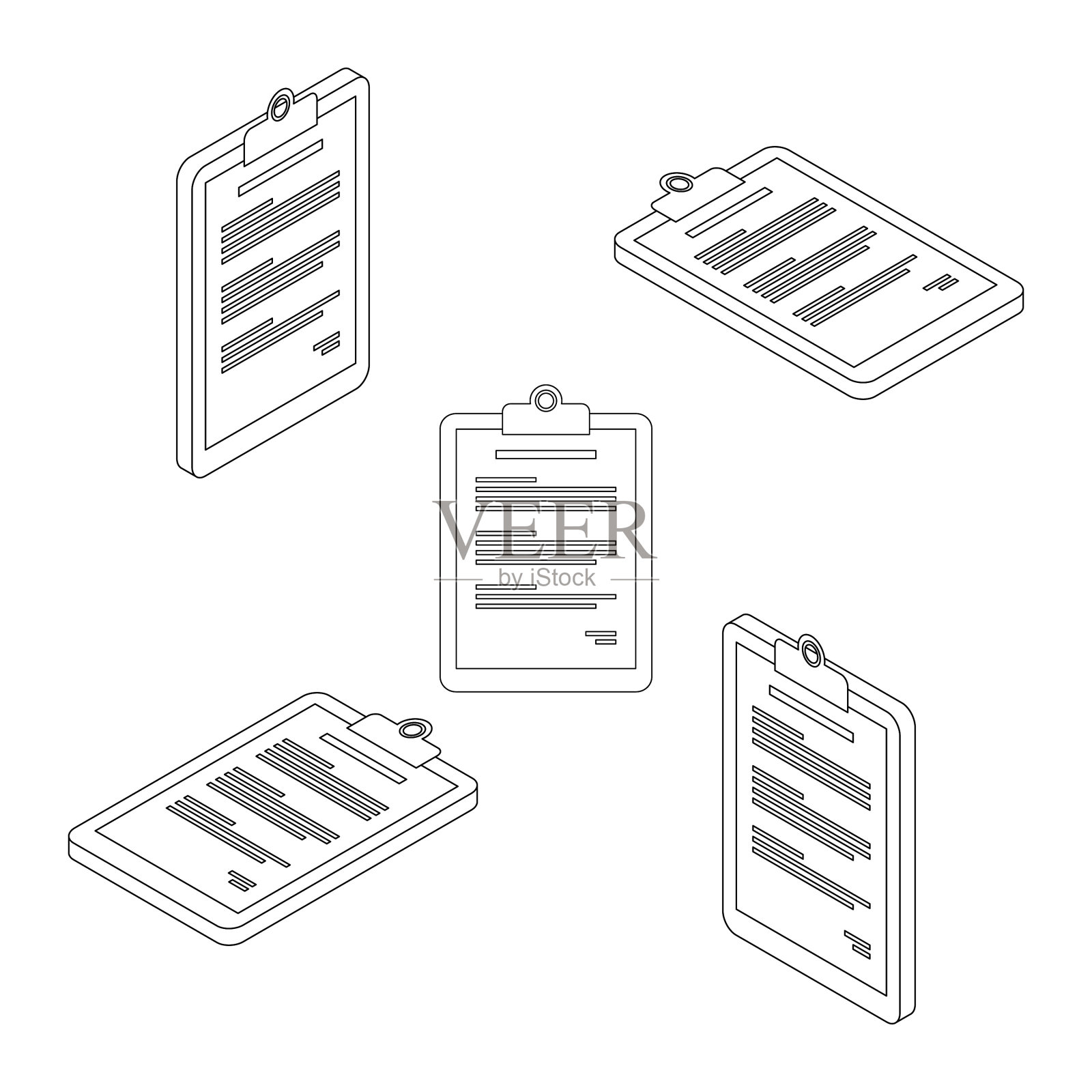 剪贴板等距平面-黑色轮廓图标插画图片素材