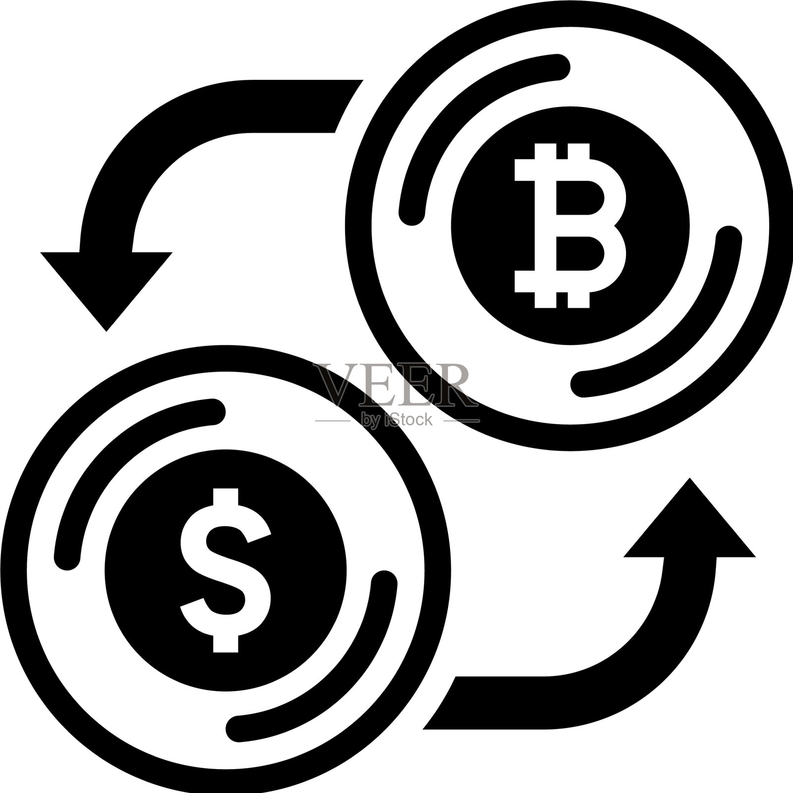 比特币和美元交易黑色图标插画图片素材