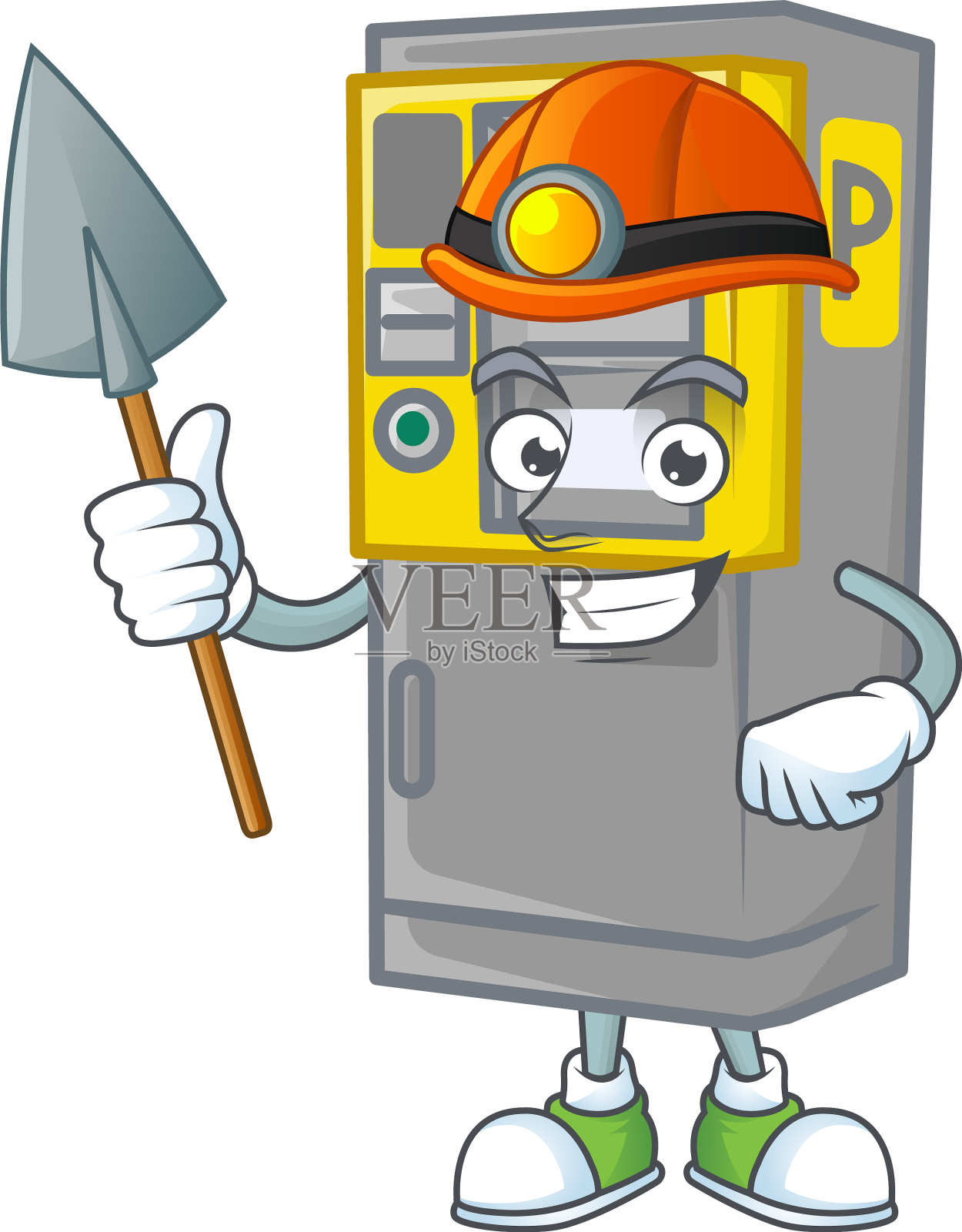 酷聪明的矿工停车罚单机卡通插画图片素材