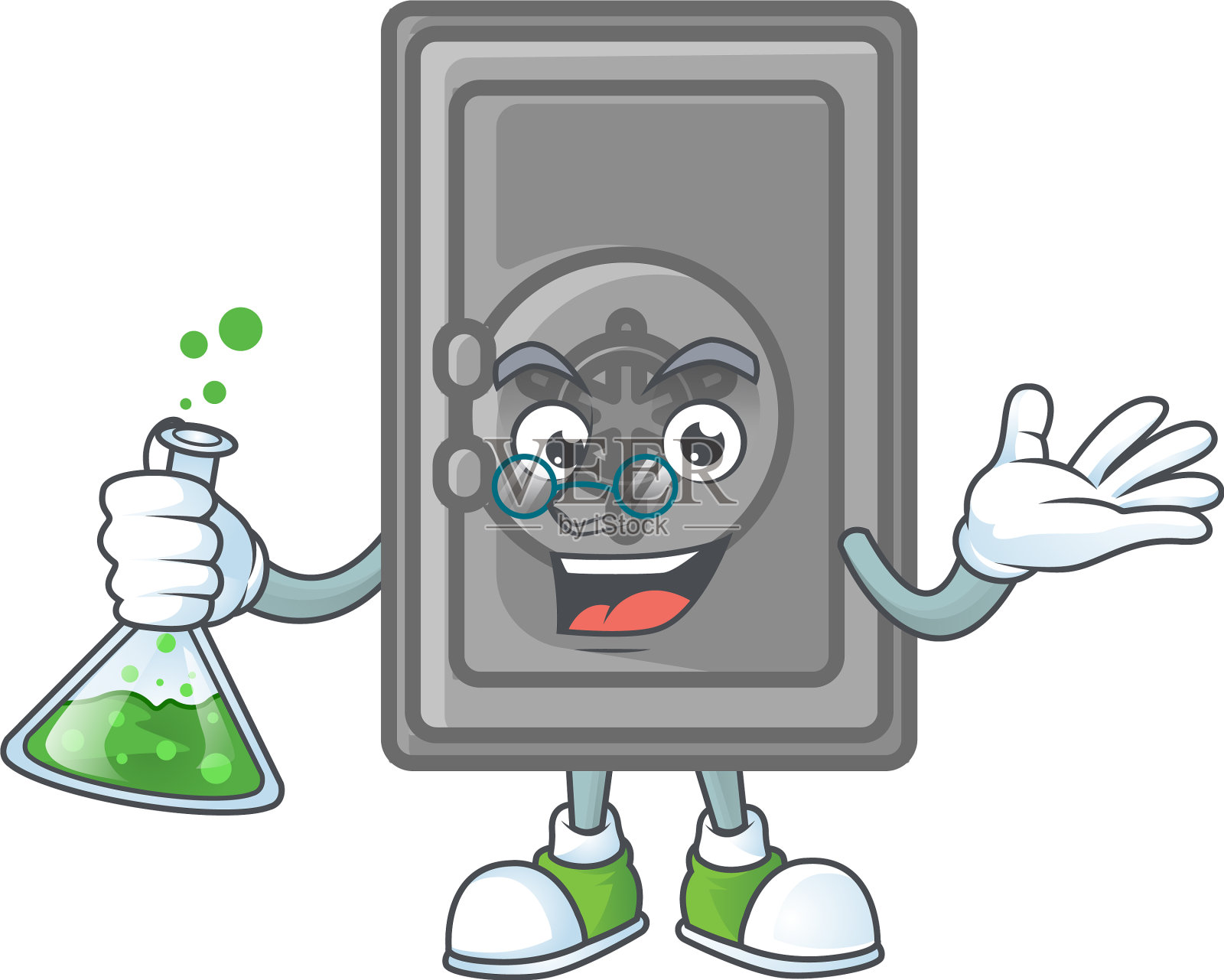 一个天才教授关着保险箱的卡通插画图片素材