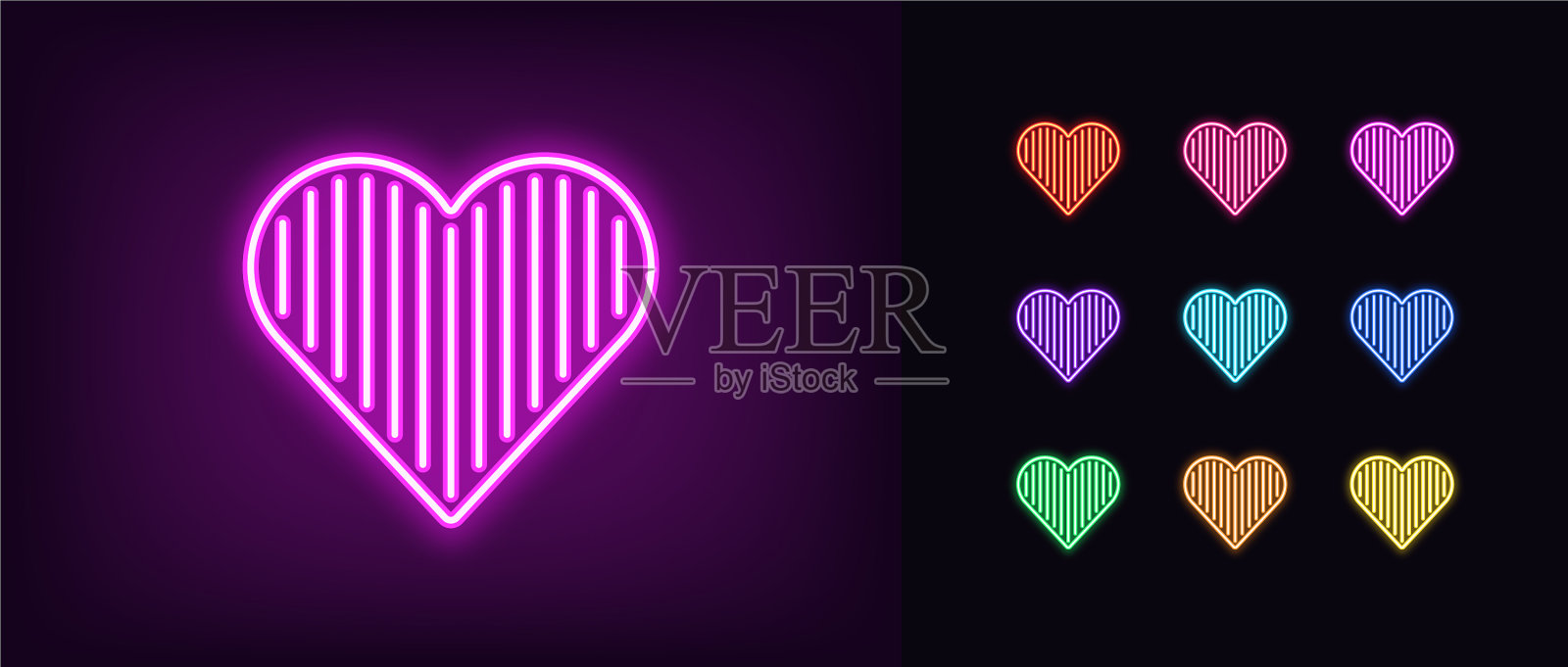 霓虹心图标发光的霓虹心标志插画图片素材