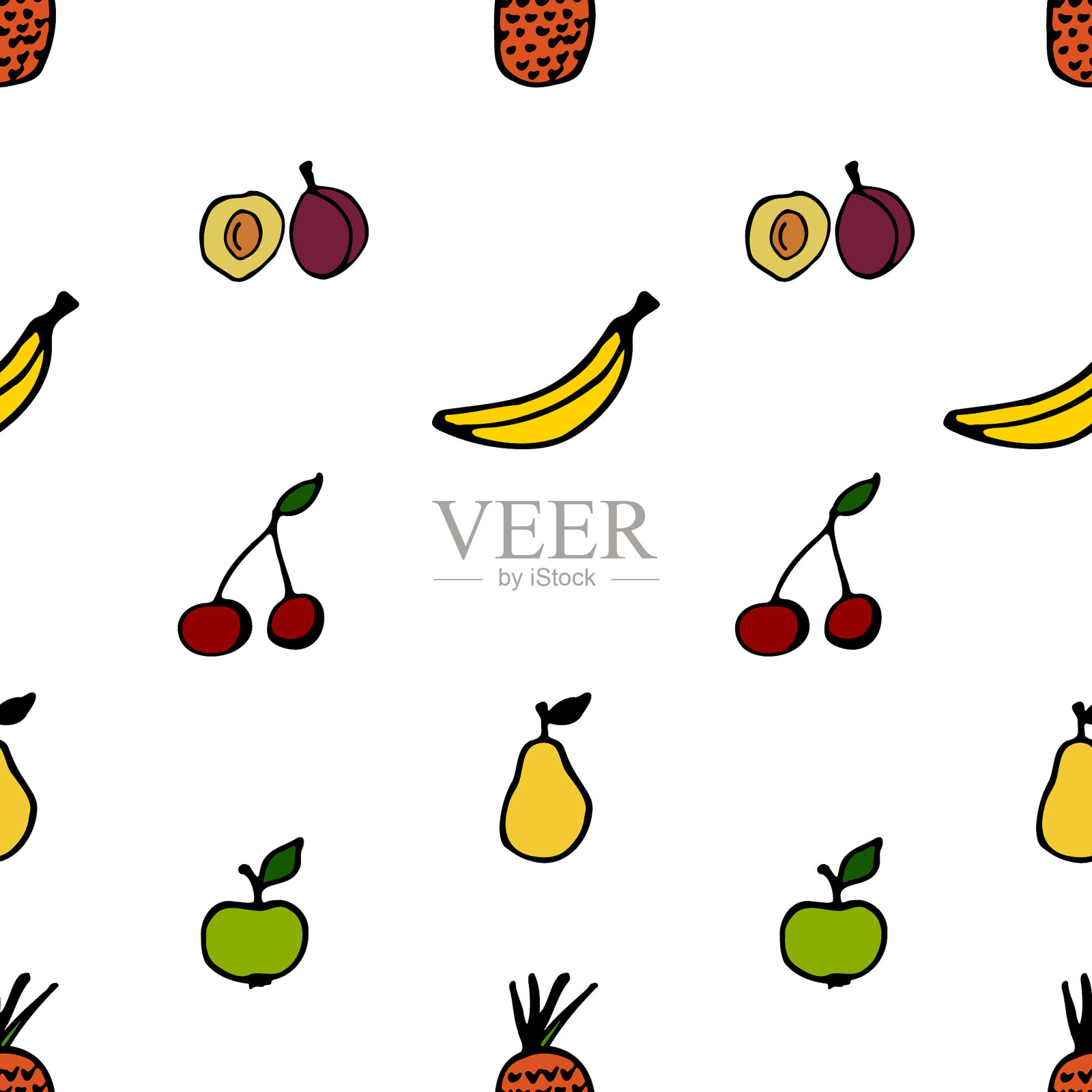 无缝水果图案包括苹果和梨插画图片素材