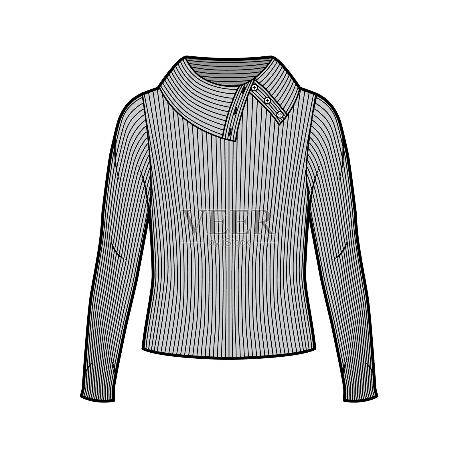 宽扣高领罗纹针织毛衣插画图片素材