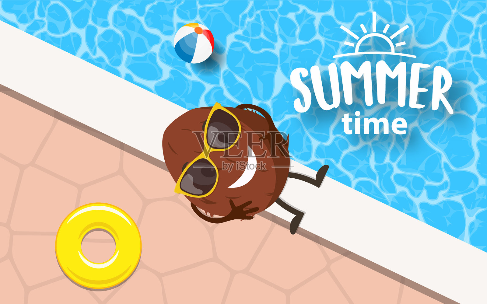 椰子人物休闲游泳池插画图片素材