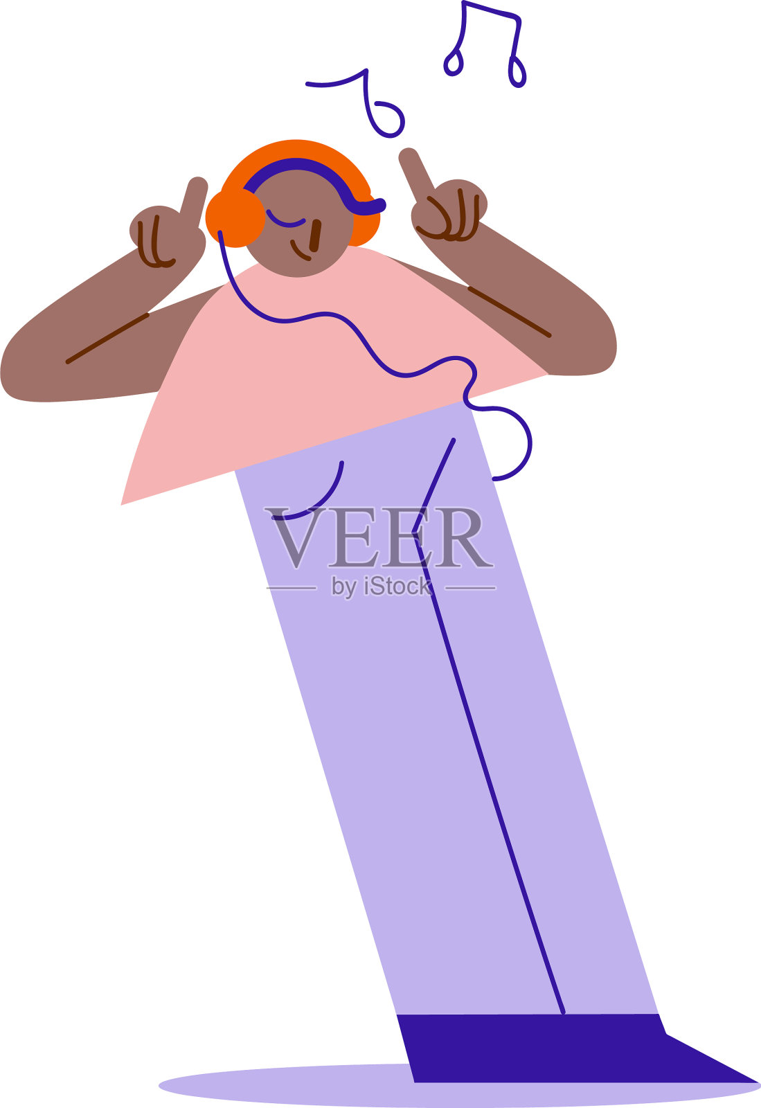 黑人少女站着，喜欢听设计元素图片