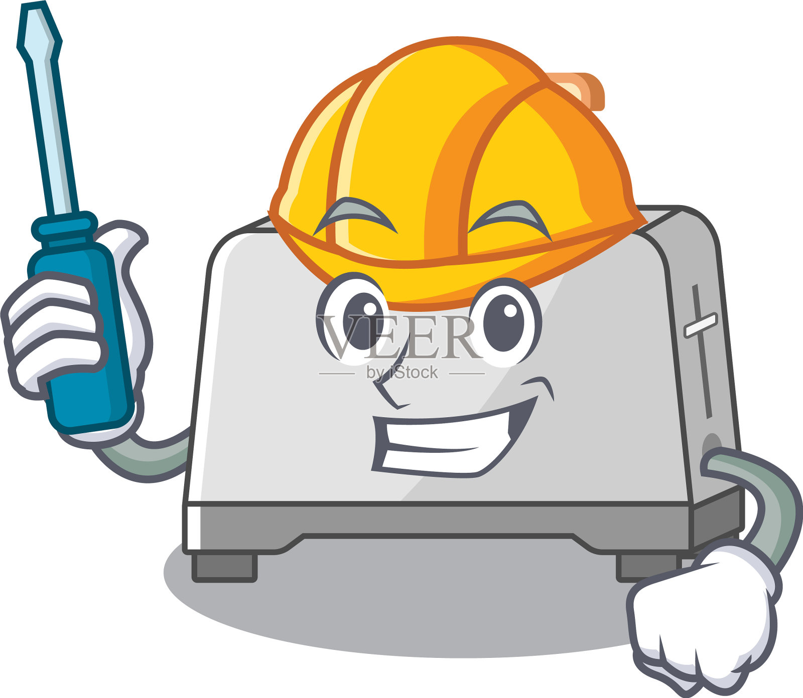 卡通人物风格的面包烤面包机工作插画图片素材