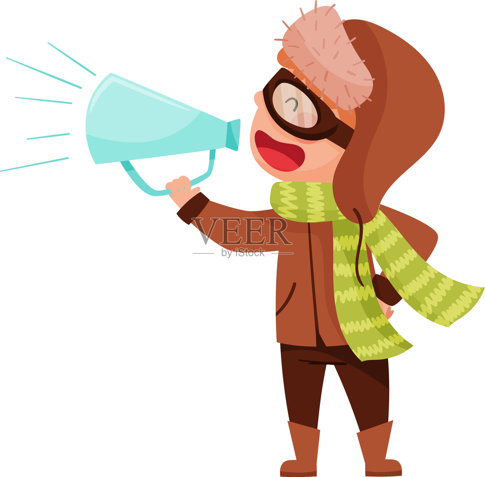 有趣的男孩角色穿着冬天的衣服插画图片素材