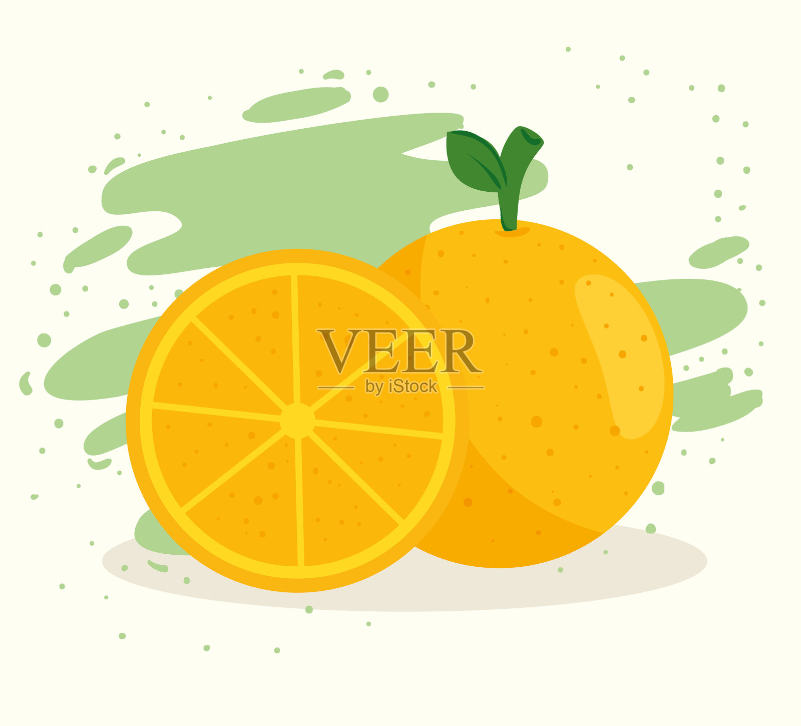 橙子和切片新鲜和健康的水果插画图片素材