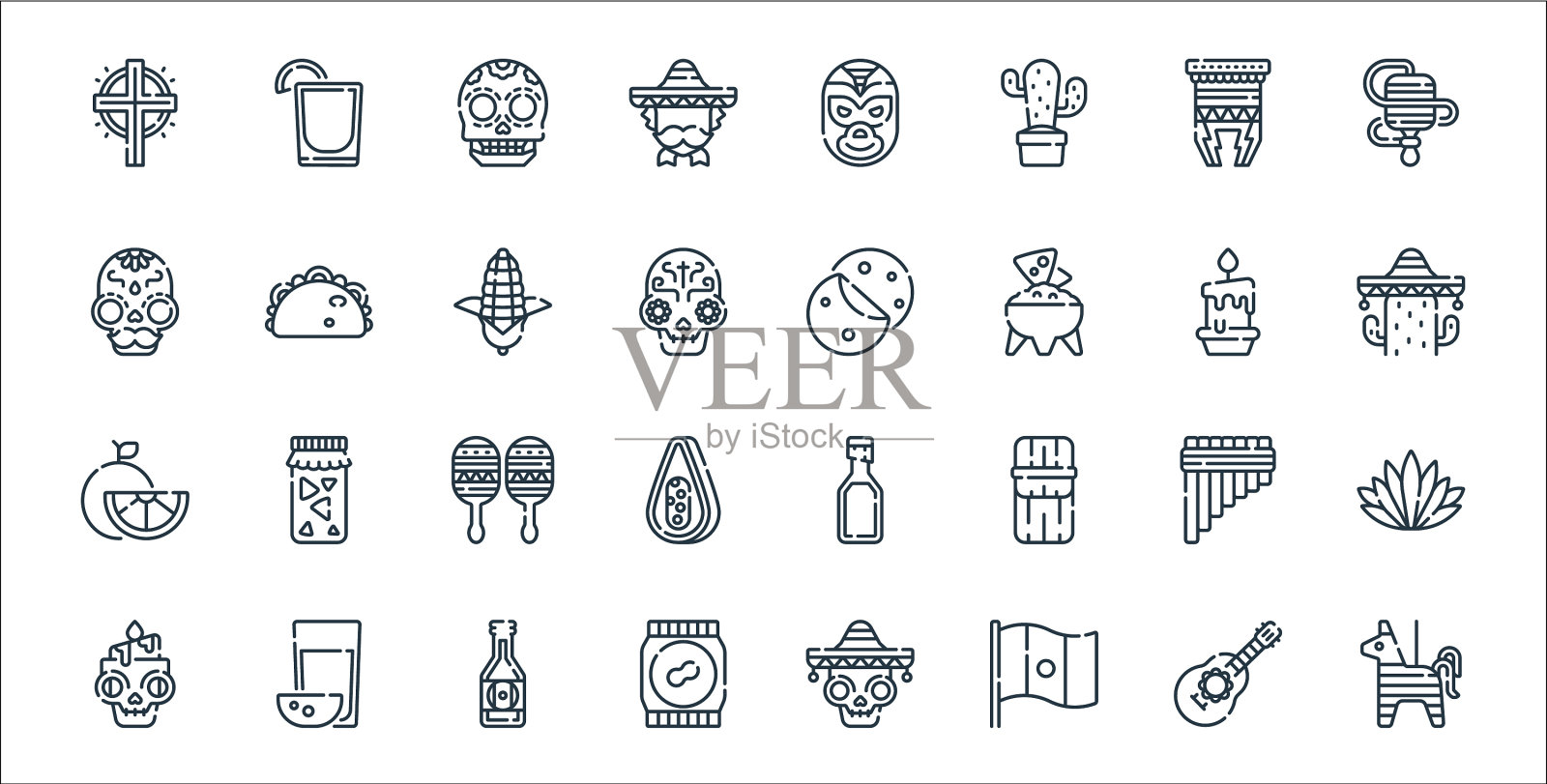 墨西哥线图标线性集质量线集图标素材