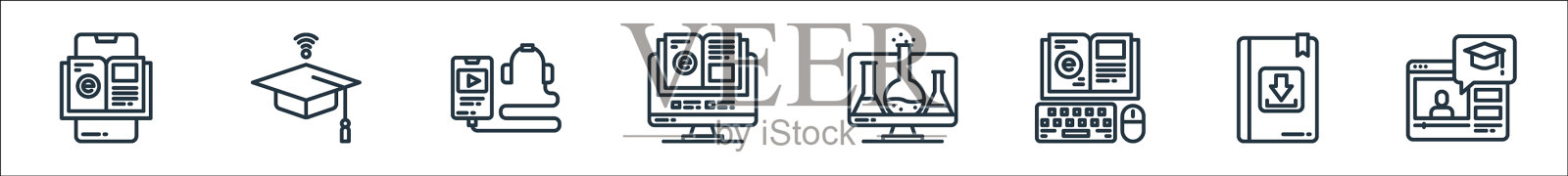 电子学习线图标线性集质量线集图标素材