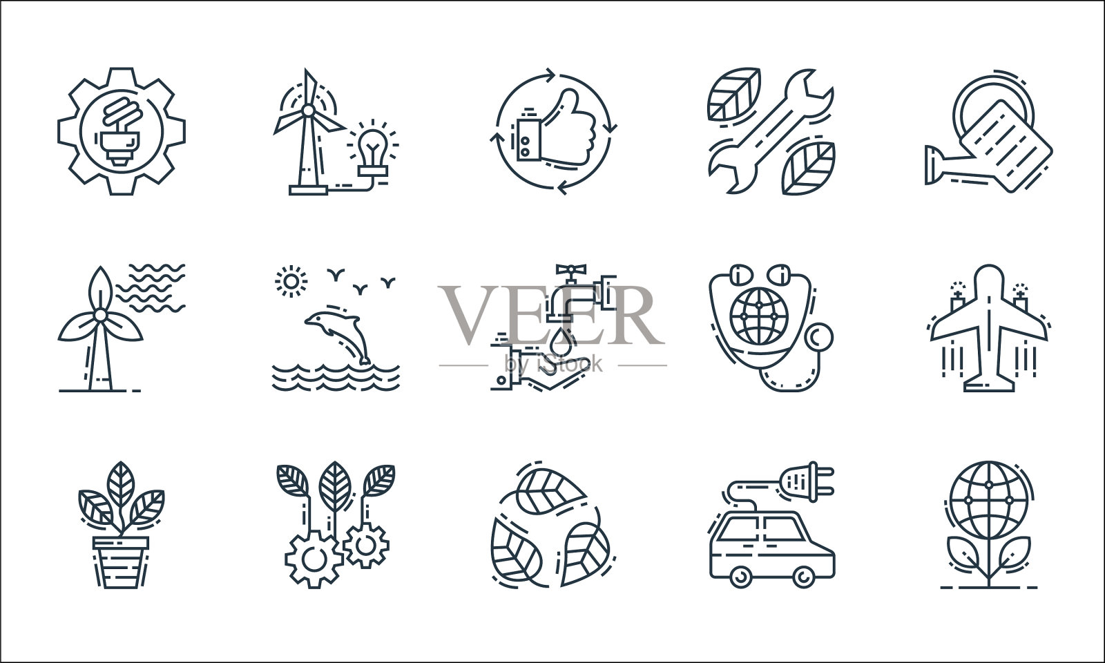 环境和生态线图标线性集质量图标素材