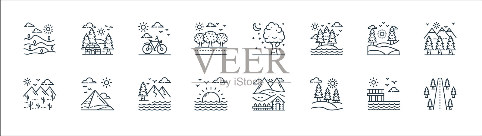 自然和景观线图标线性集合图标素材