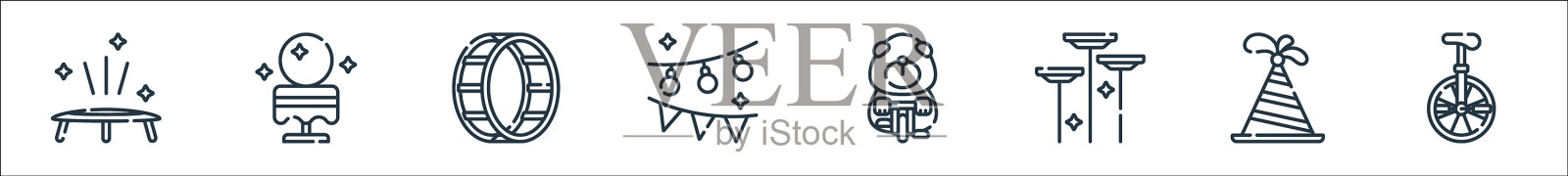 马戏团线图标线性集质量线集设计元素图片