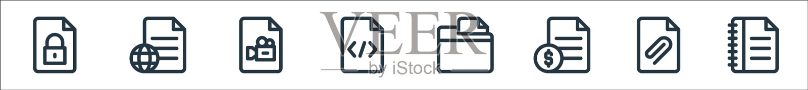 文档和文件行图标线性集的质量图标素材