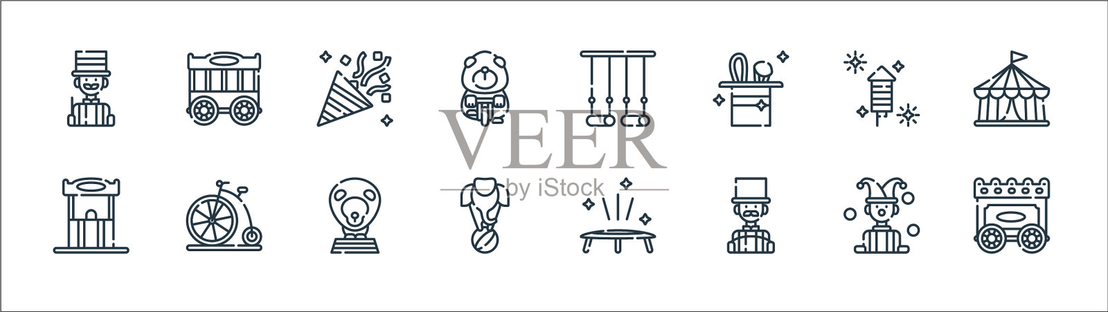 马戏团线图标线性集质量线集图标素材