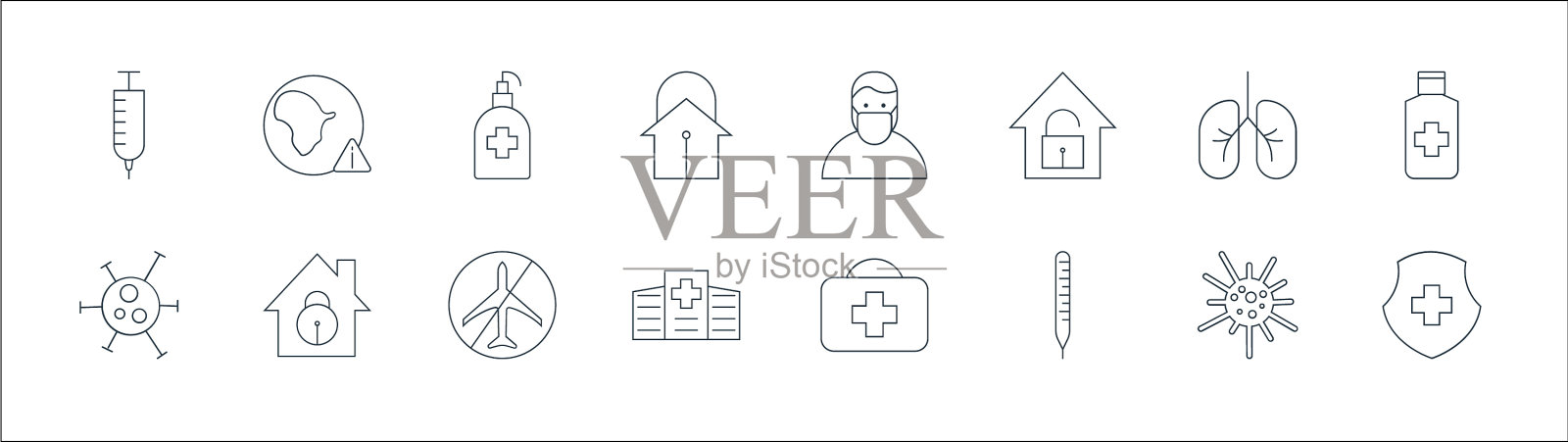 冠状病毒线图标线性集质量线图标素材