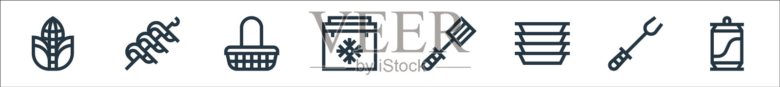 平坦的烤肉线图标线性设置质量线图标素材