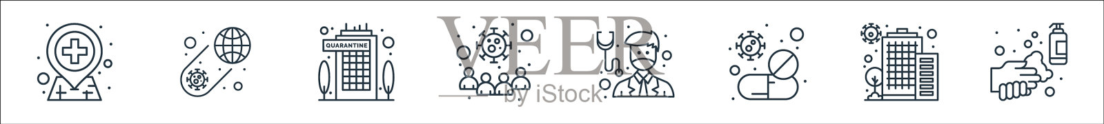 冠状病毒线图标线性集质量线图标素材