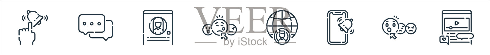 社交媒体线图标线性设置质量线图标素材