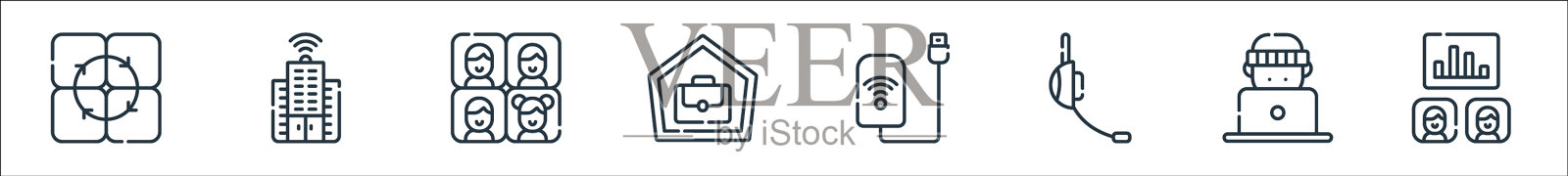 远程办公线图标线性设置质量线图标素材