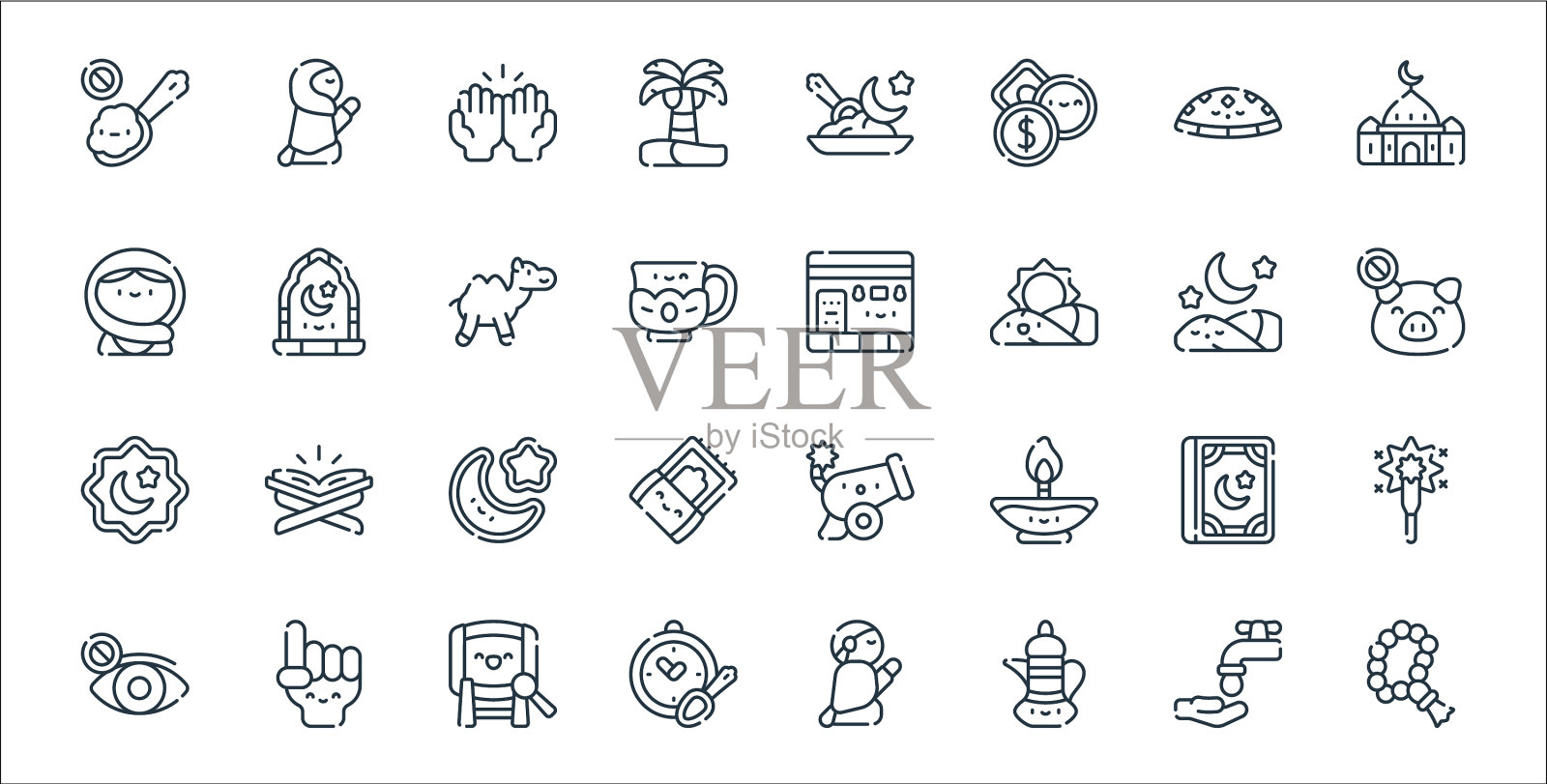 斋月线图标线性集质量线集图标素材