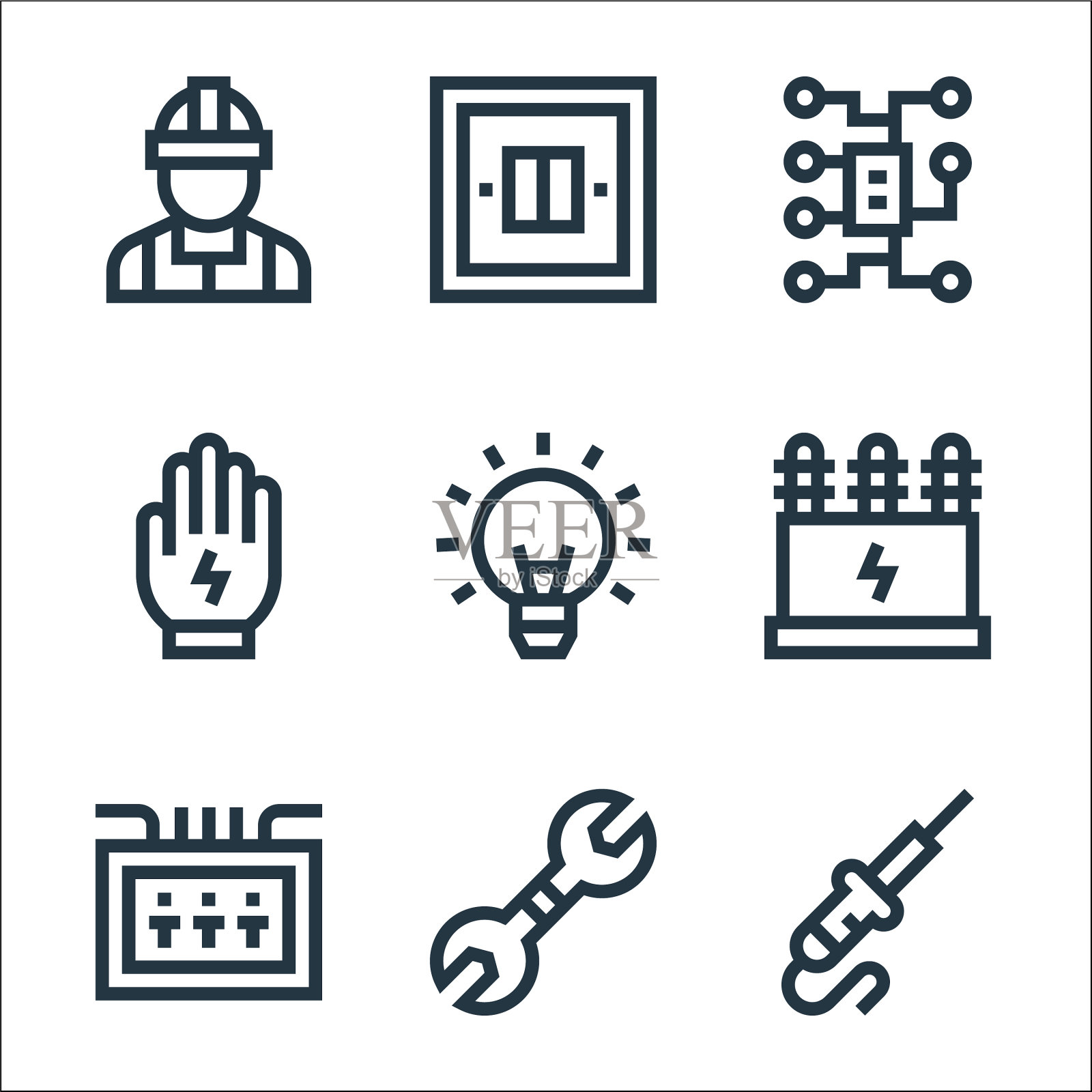 电工工具和线条图标线性集合图标素材