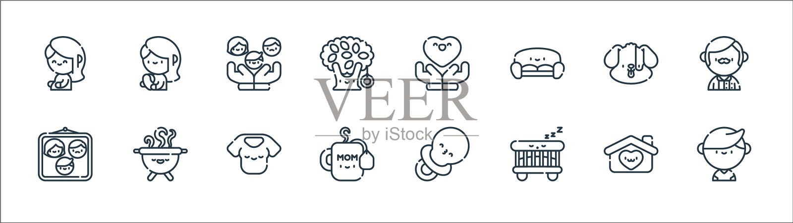 家族线图标线性集质量线集图标素材