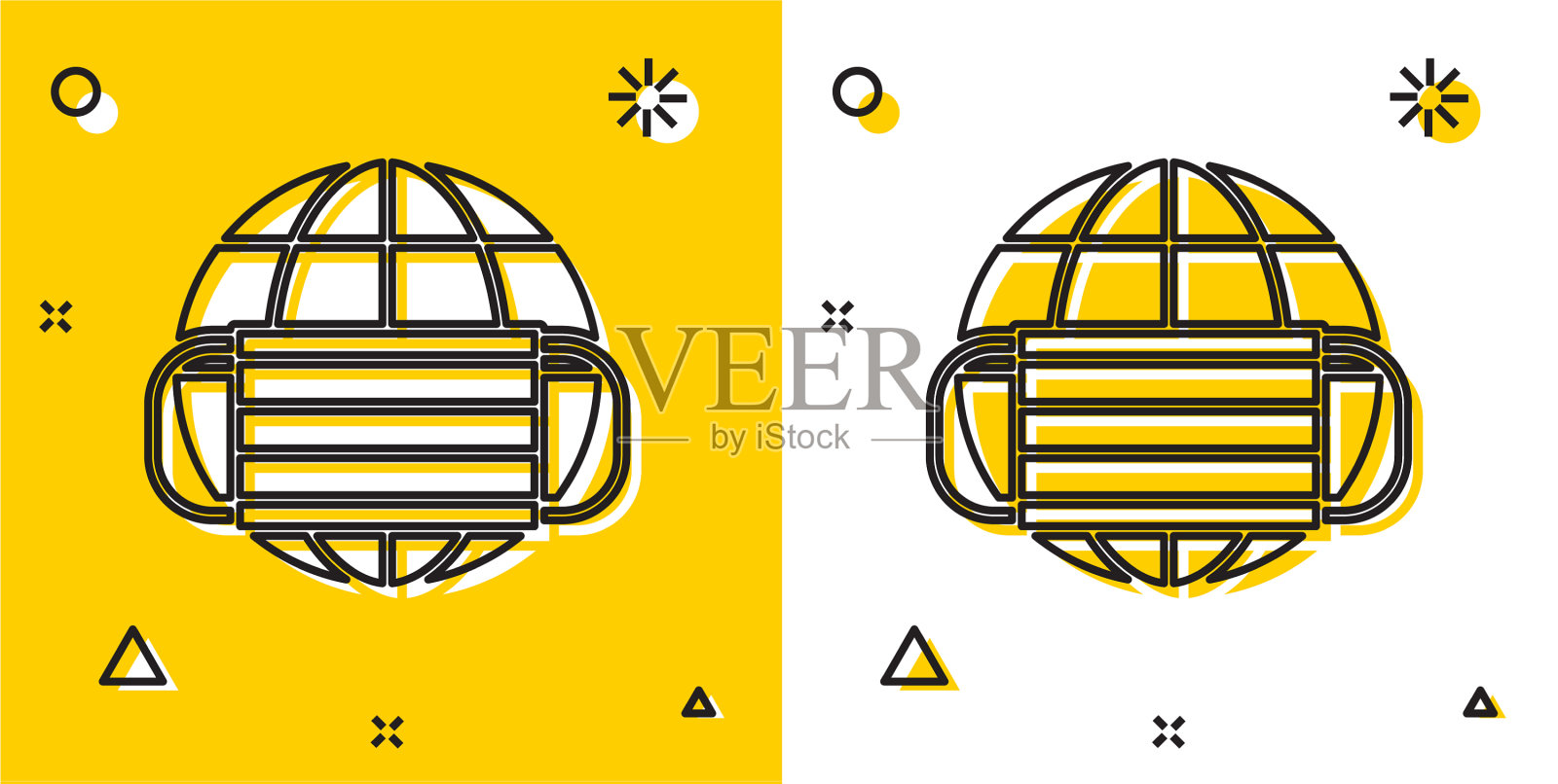 黑色地球与医疗面具图标隔离插画图片素材