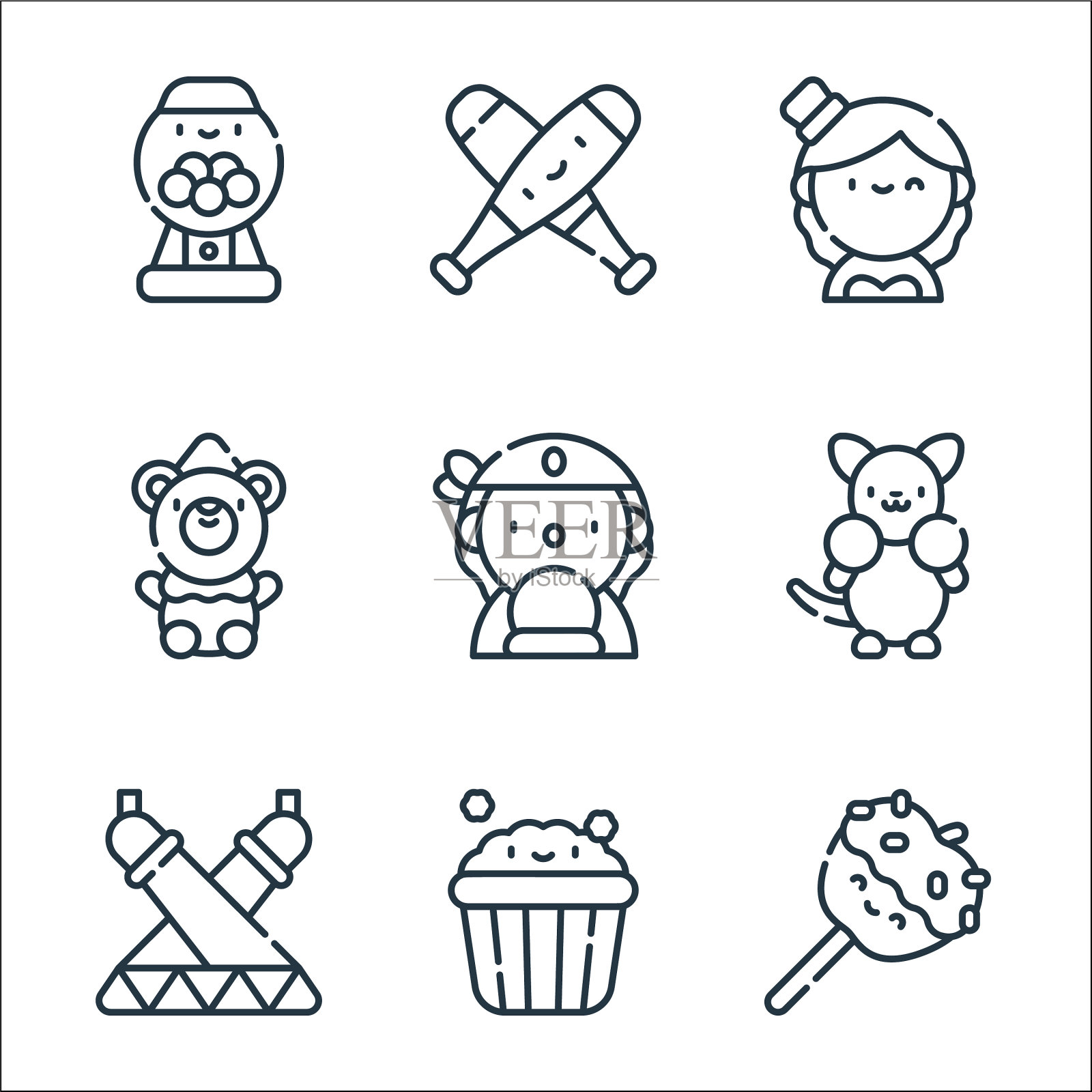 马戏团线图标线性集质量线集图标素材