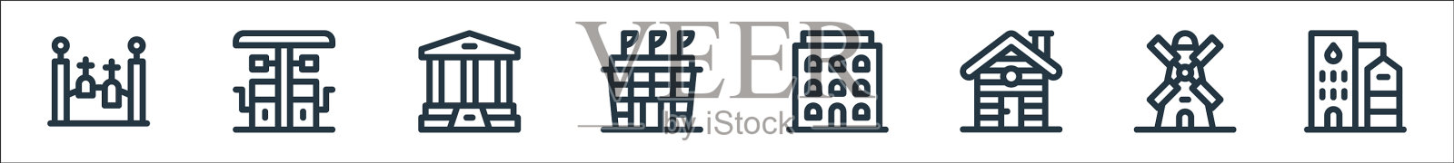 城市建筑线图标线性设置质量线图标素材