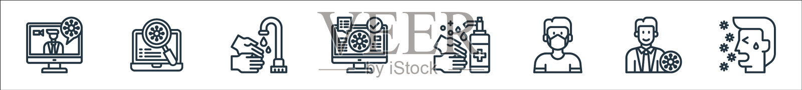 冠状病毒线图标线性集质量线图标素材