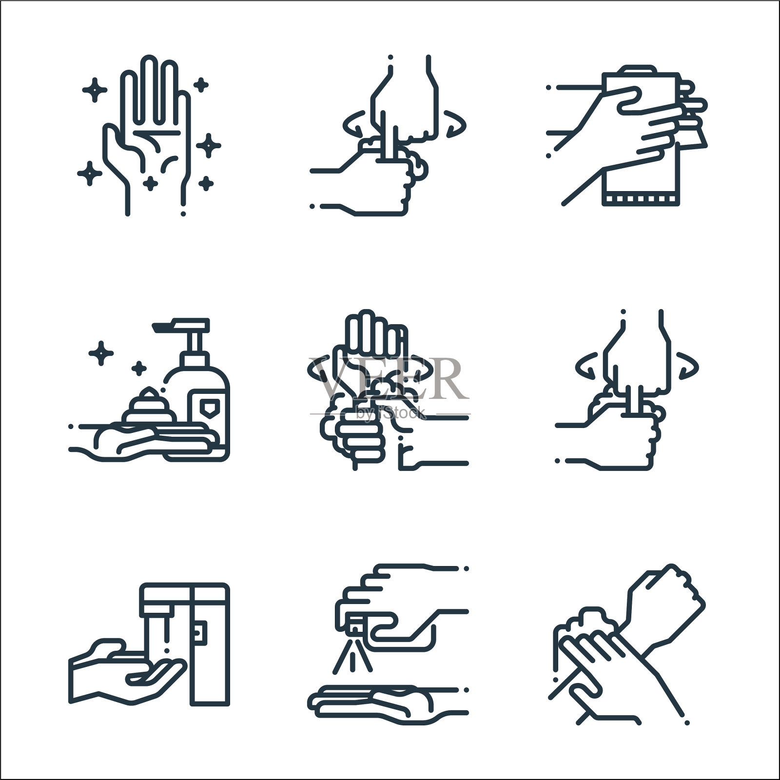 洗手图标包装线图标线性设置图标素材