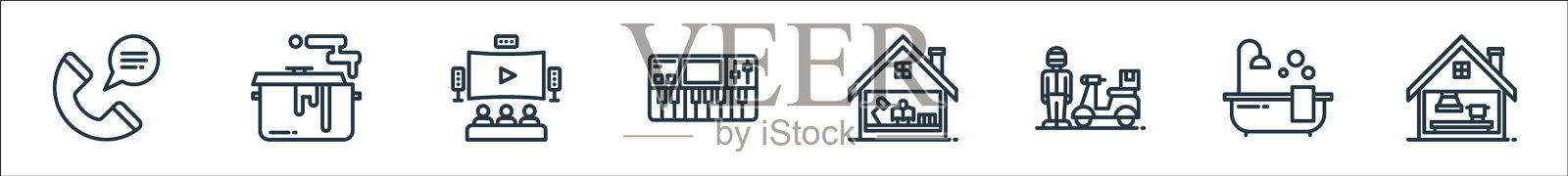 呆在家里线图标线性设置质量线图标素材