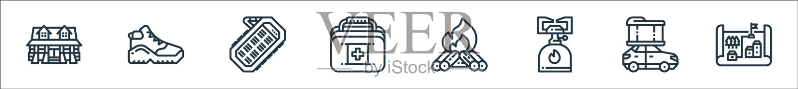 露营线图标线性集质量线集图标素材