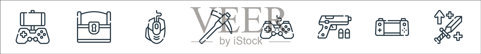 视频游戏线图标线性集质量线集图标素材