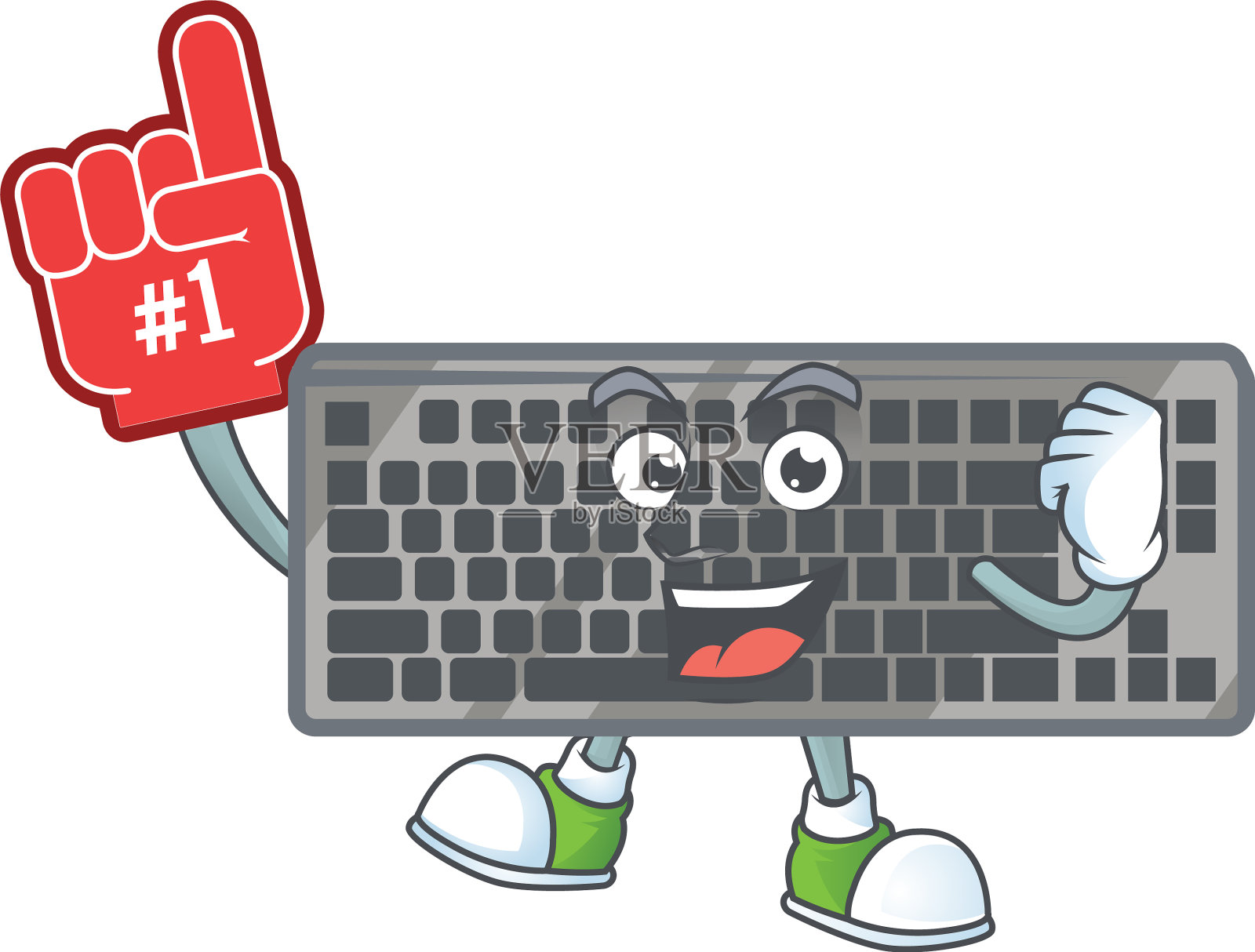 一个卡通的黑色键盘拿着一个泡沫手指插画图片素材