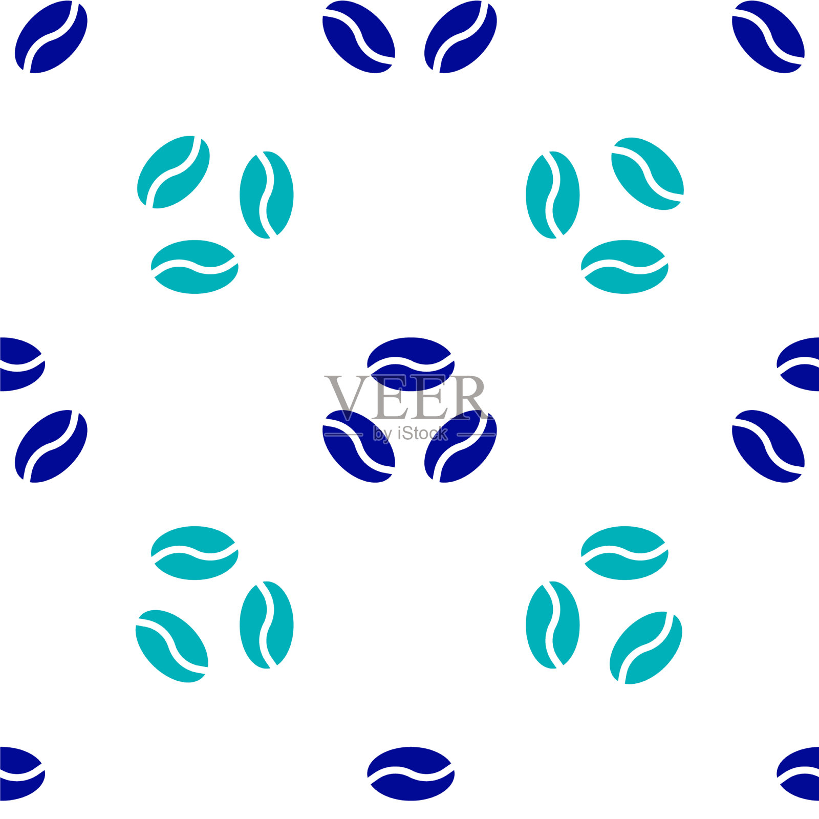 蓝色咖啡豆图标隔离无缝模式插画图片素材
