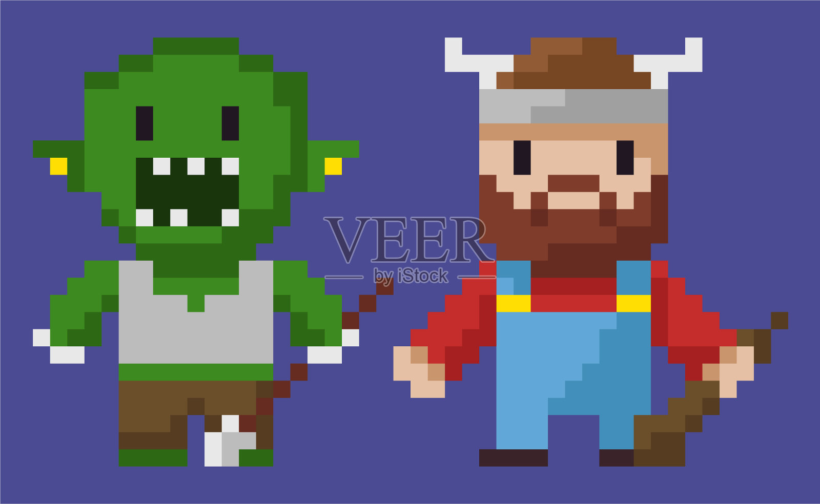 海盗像素人物和恶棍怪物僵尸插画图片素材