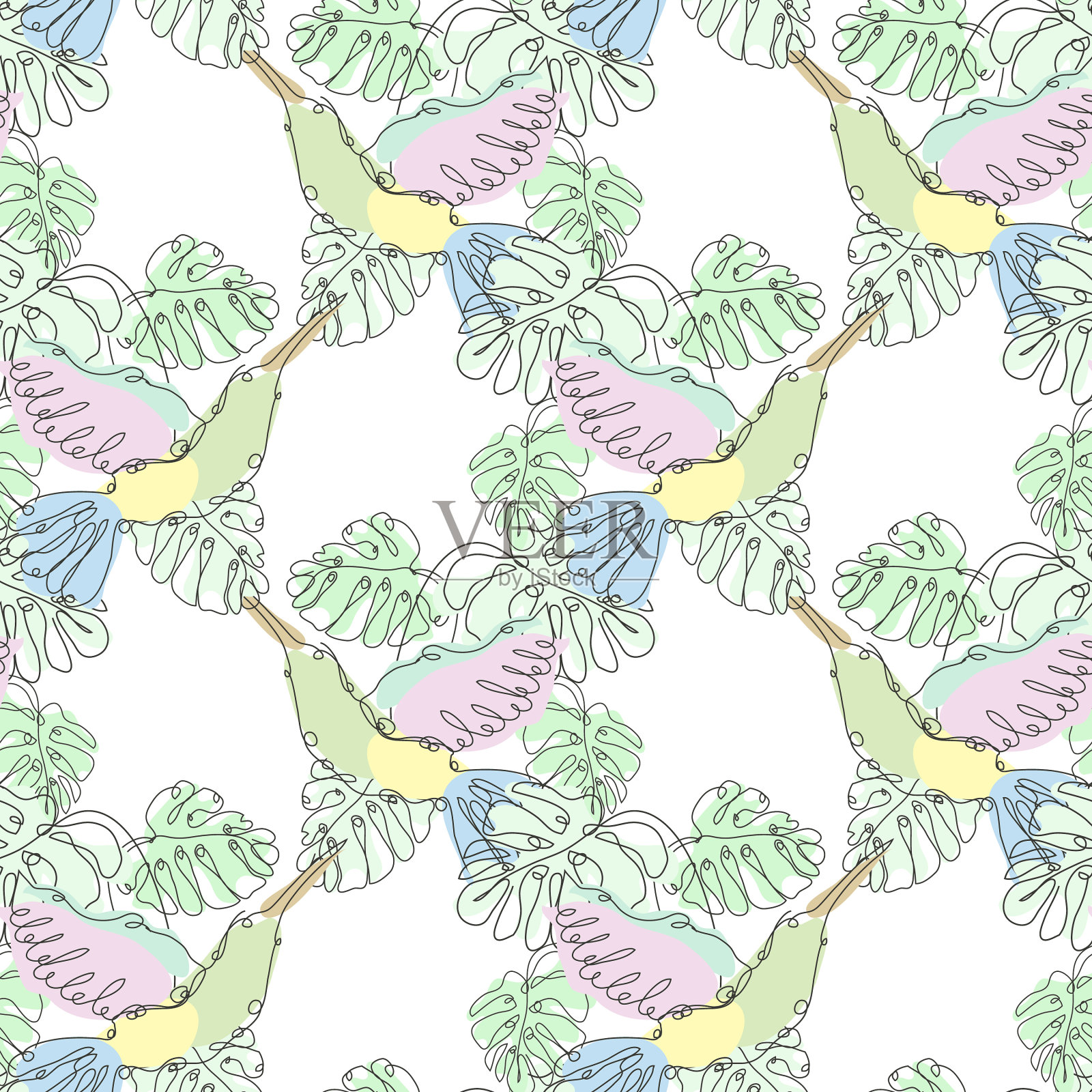 花卉无缝图案线条艺术插画图片素材