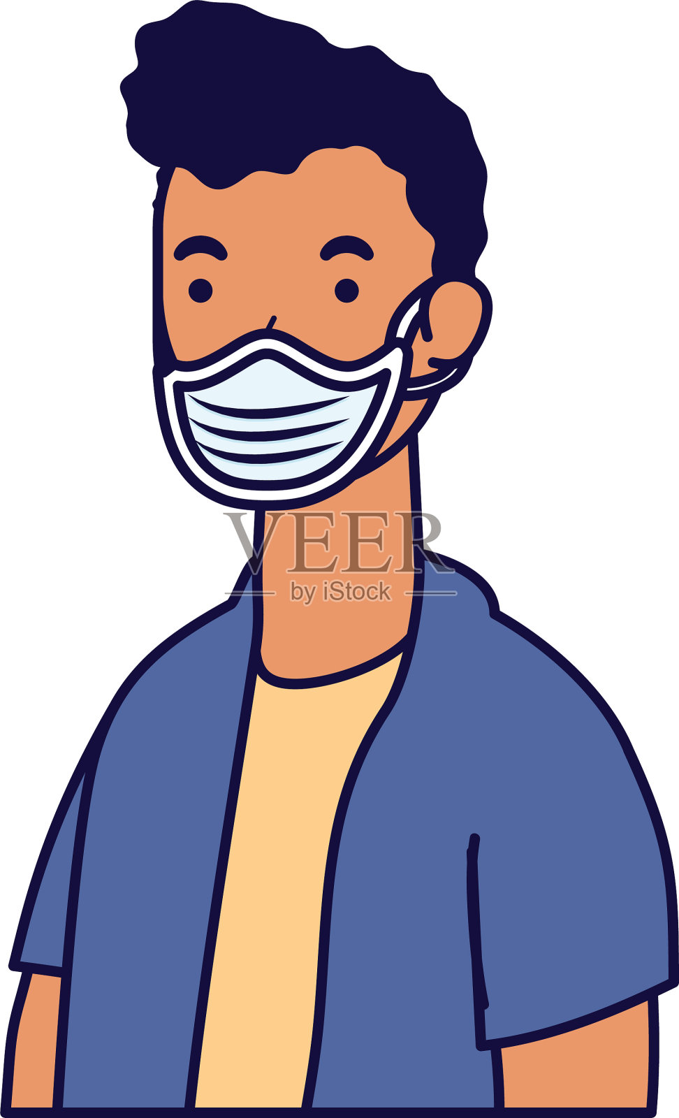 一个戴医用口罩的年轻人设计元素图片