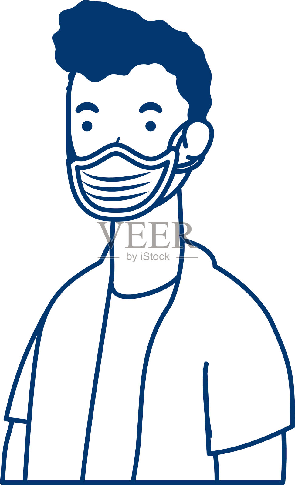 一个戴医用口罩的年轻人设计元素图片