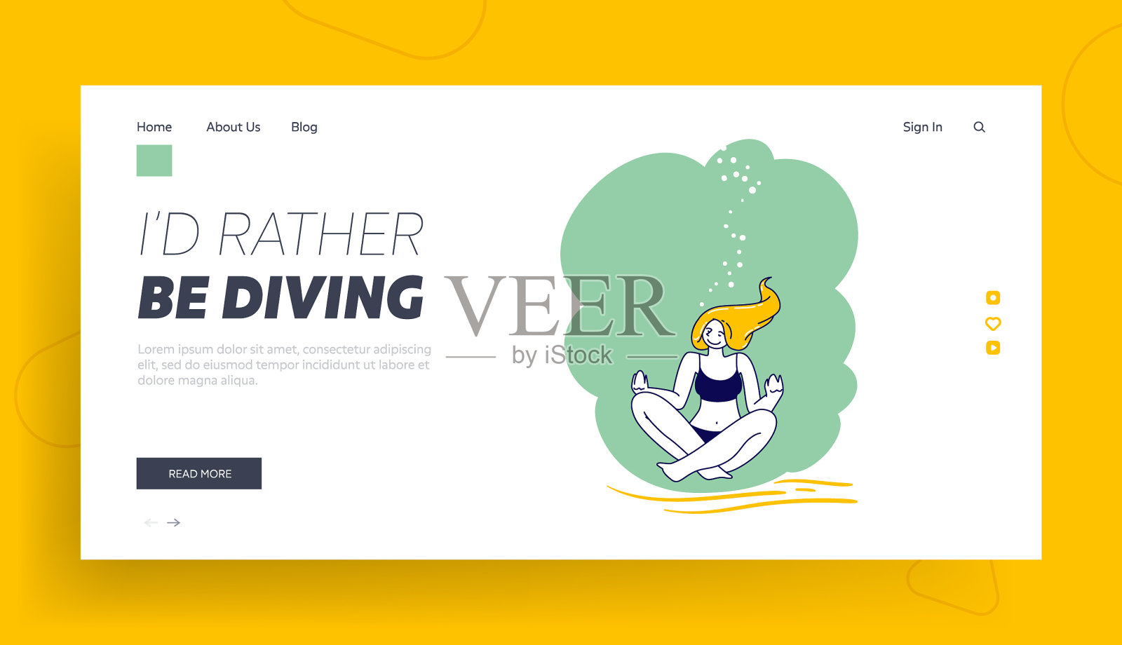 年轻女性角色水下瑜伽休闲活动插画图片素材