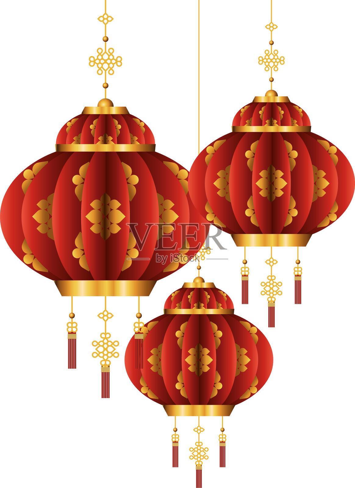 中国红配金灯笼图案插画图片素材