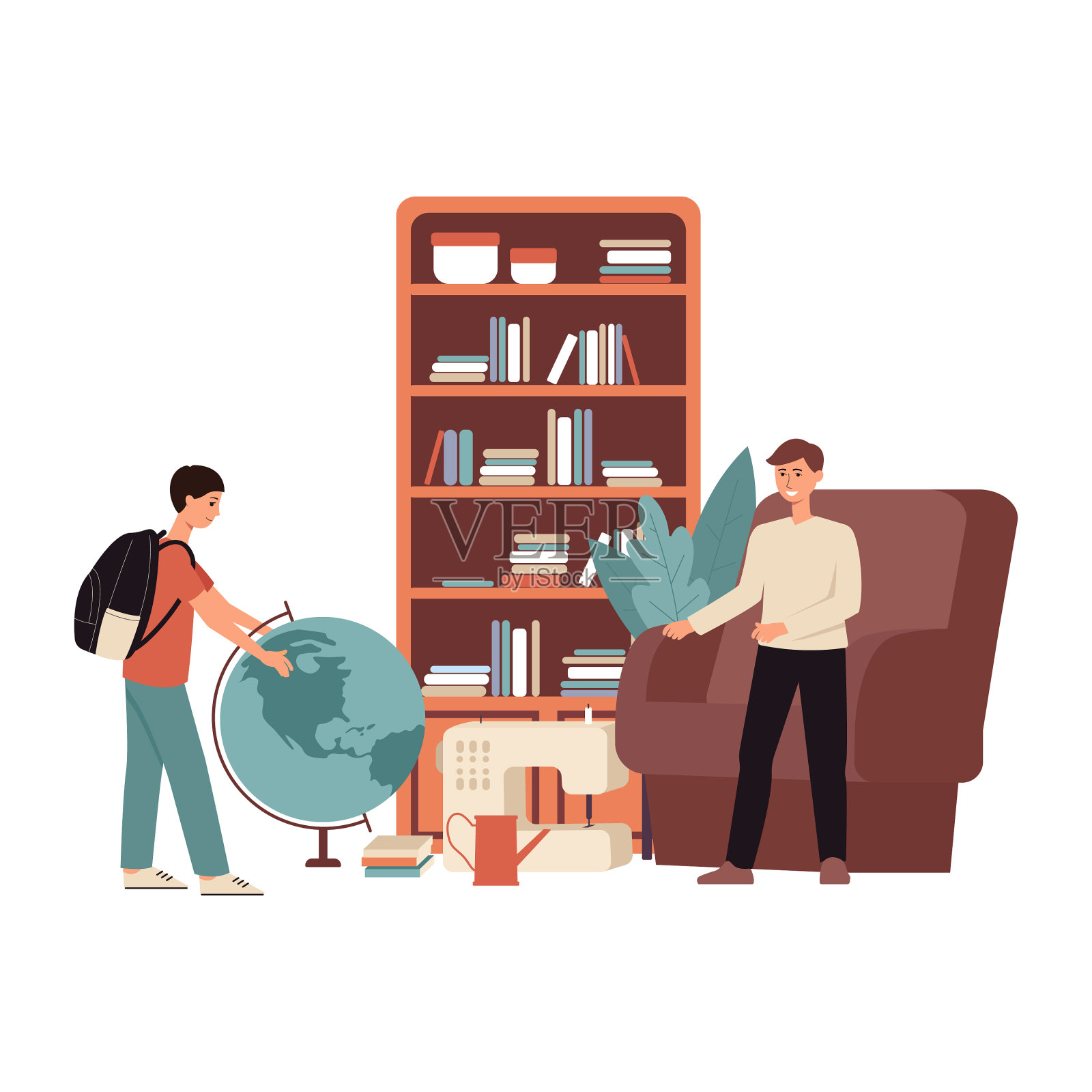 跳蚤市场，人们出售旧家具公寓设计元素图片